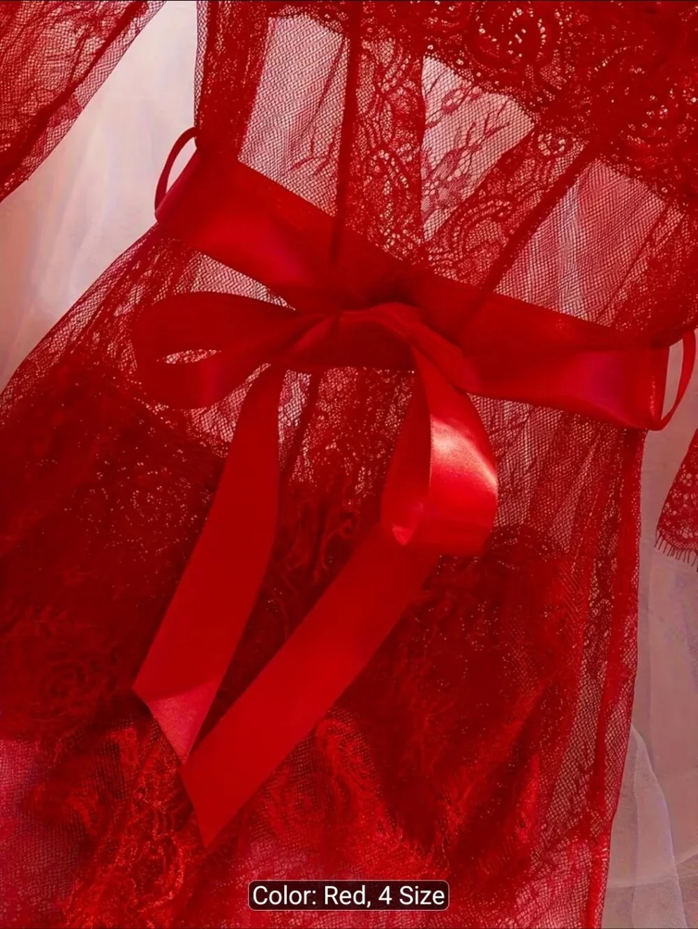 Sheer Lace Robe & Bralette Set - Red